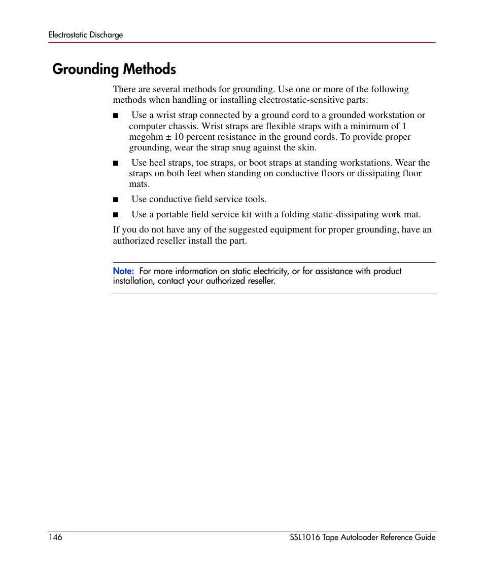 Grounding methods | HP STORAGEWORKS SSL1016 User Manual | Page 146 / 160