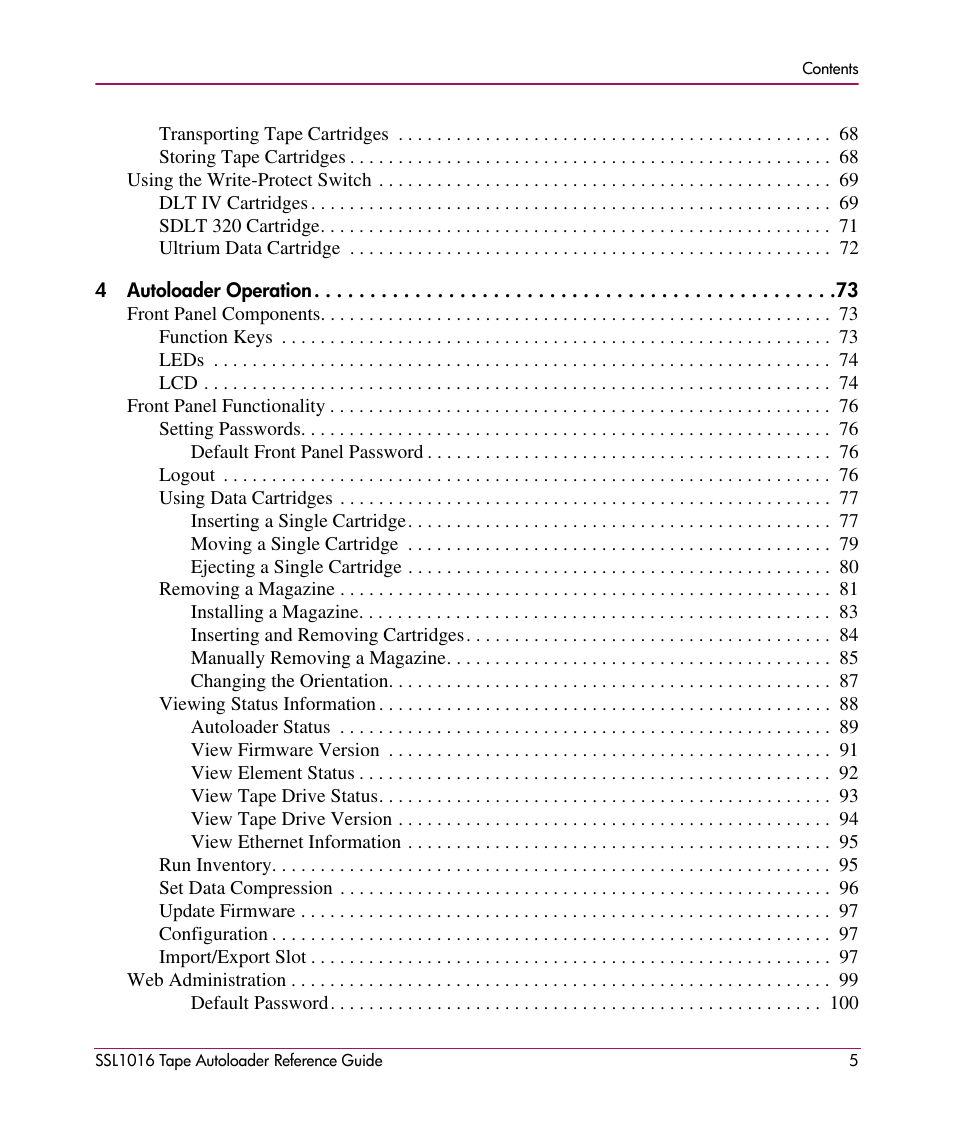 HP STORAGEWORKS SSL1016 User Manual | Page 5 / 160