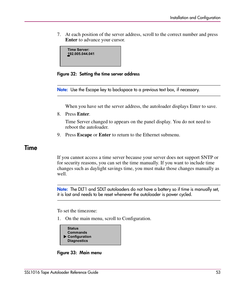 Time | HP STORAGEWORKS SSL1016 User Manual | Page 53 / 160