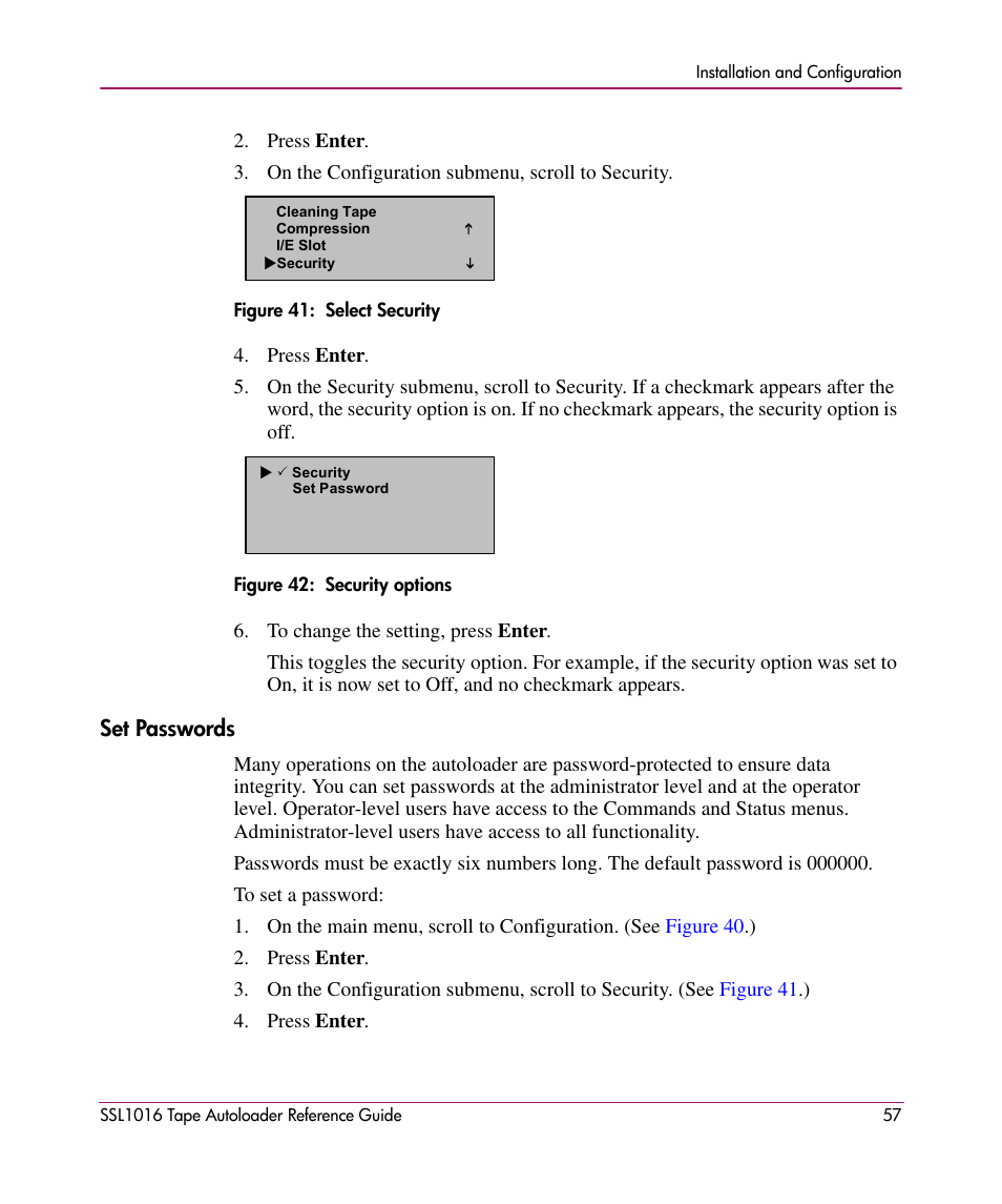 Set passwords | HP STORAGEWORKS SSL1016 User Manual | Page 57 / 160