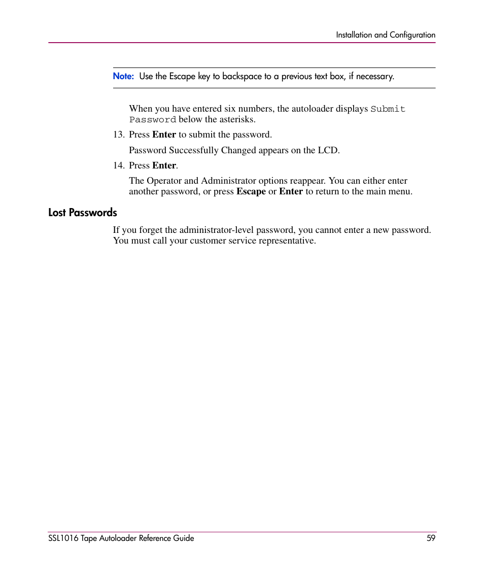 Lost passwords | HP STORAGEWORKS SSL1016 User Manual | Page 59 / 160