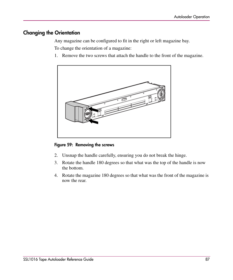 Changing the orientation | HP STORAGEWORKS SSL1016 User Manual | Page 87 / 160