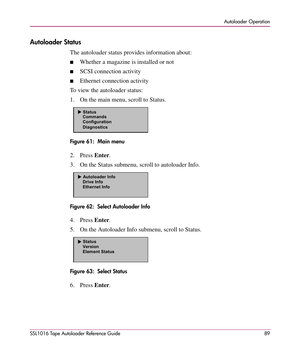 Autoloader status | HP STORAGEWORKS SSL1016 User Manual | Page 89 / 160