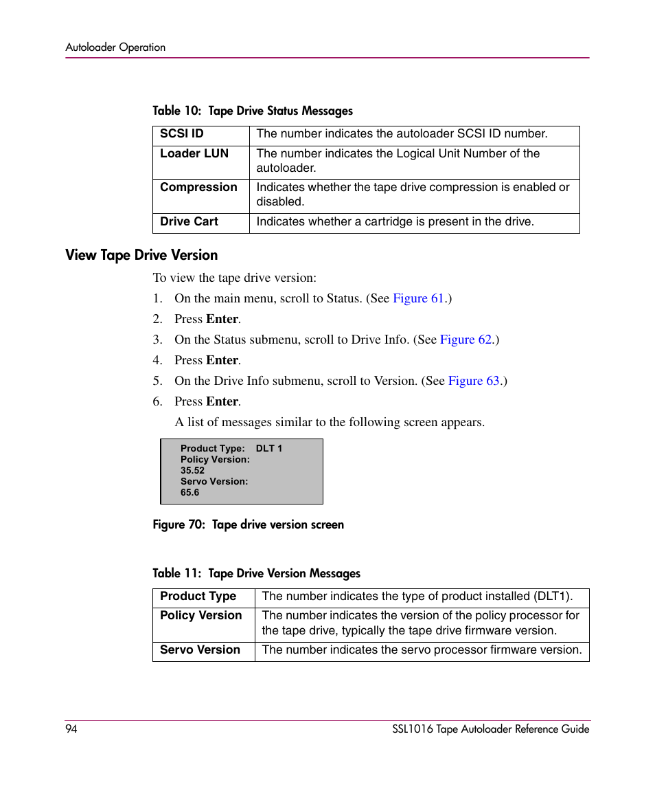 View tape drive version | HP STORAGEWORKS SSL1016 User Manual | Page 94 / 160