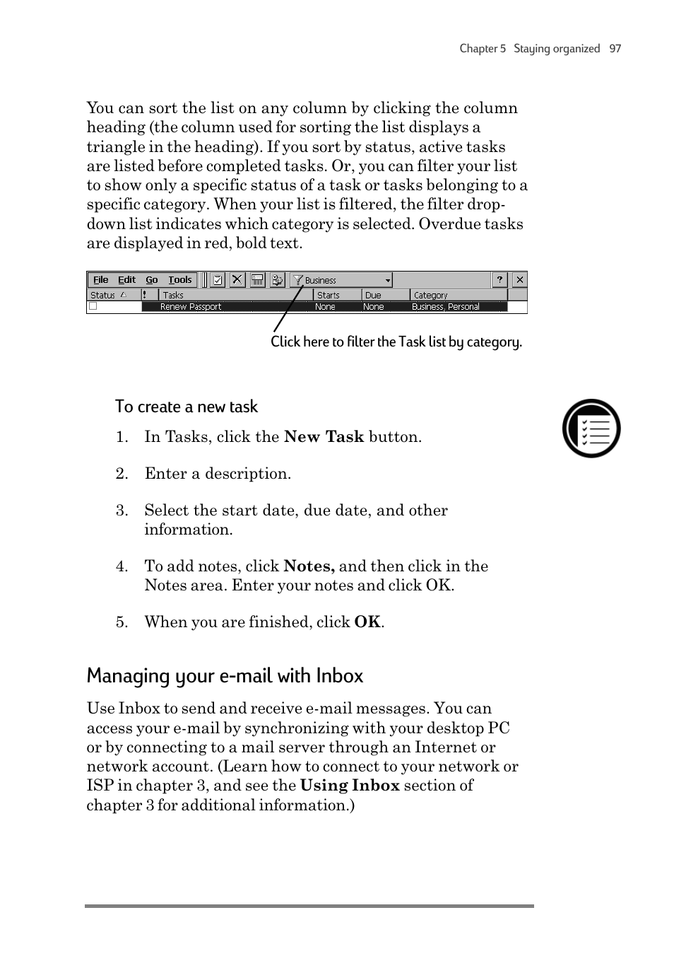 Managing your e-mail with inbox | HP 820 User Manual | Page 101 / 186