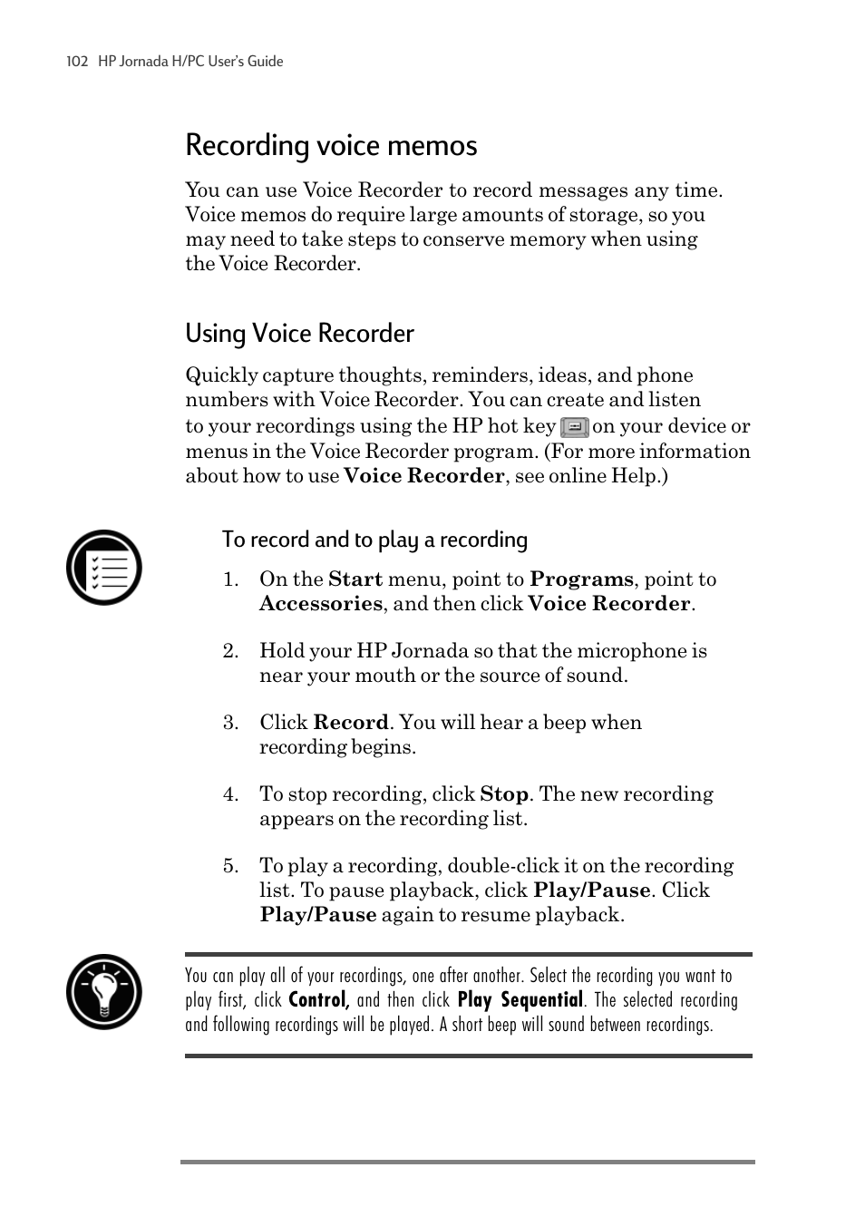 Using voice recorder | HP 820 User Manual | Page 106 / 186