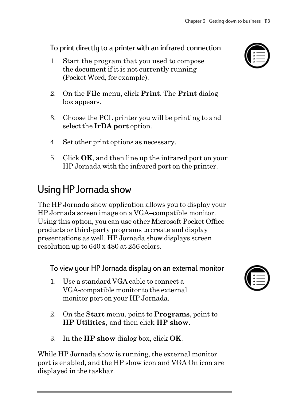 Using hp jornada show | HP 820 User Manual | Page 117 / 186