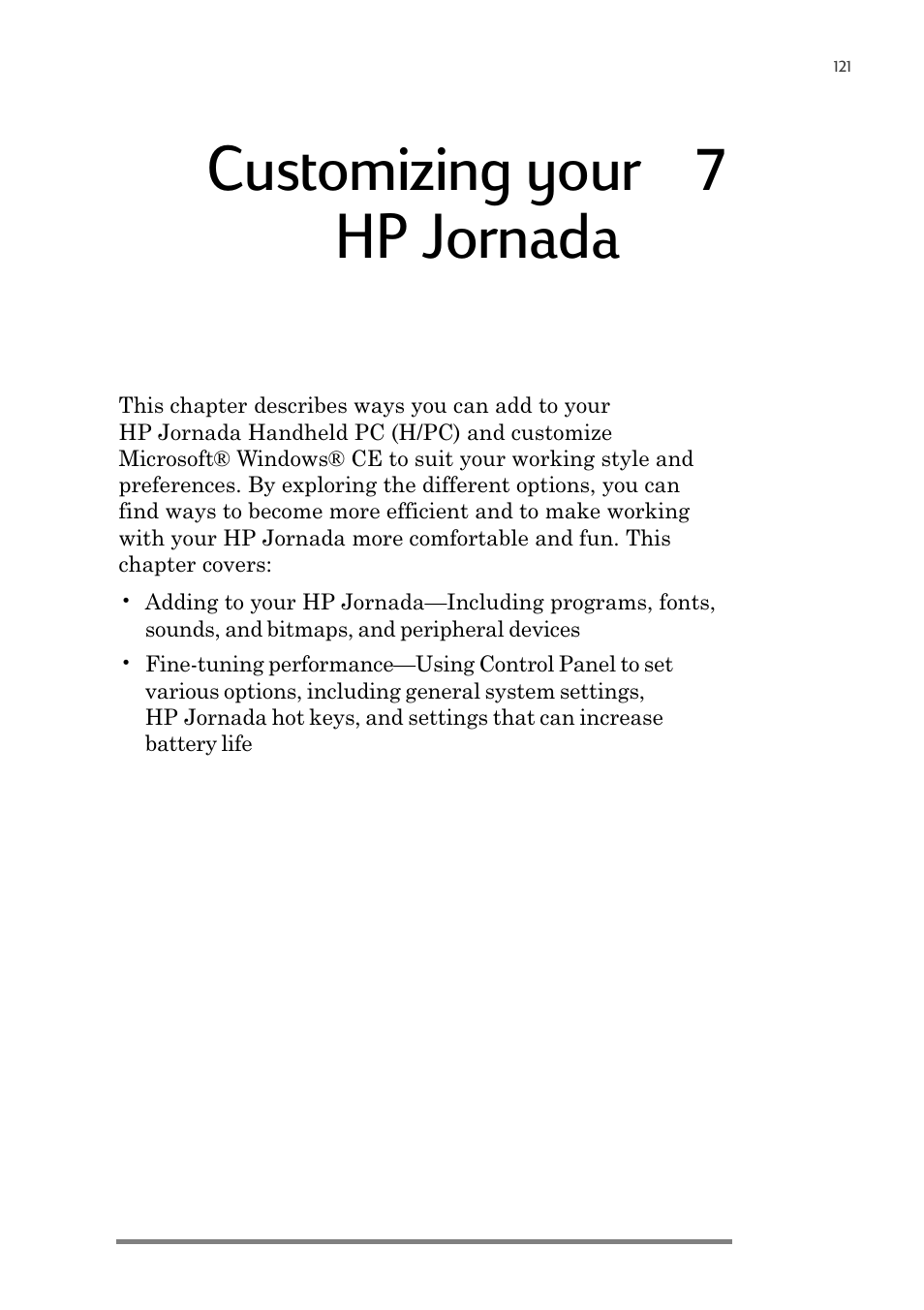 Customizing your | 7, Hp jornada | HP 820 User Manual | Page 125 / 186
