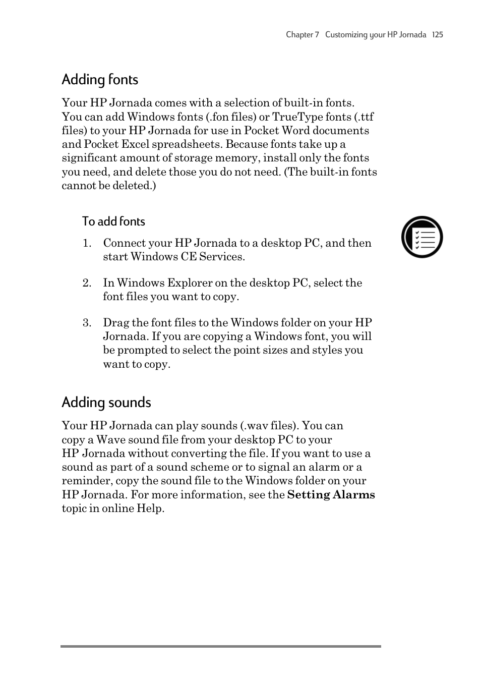 Adding fonts, Adding sounds | HP 820 User Manual | Page 129 / 186