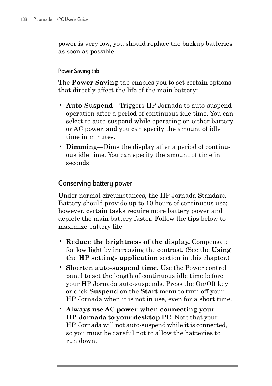 Conserving battery power | HP 820 User Manual | Page 142 / 186