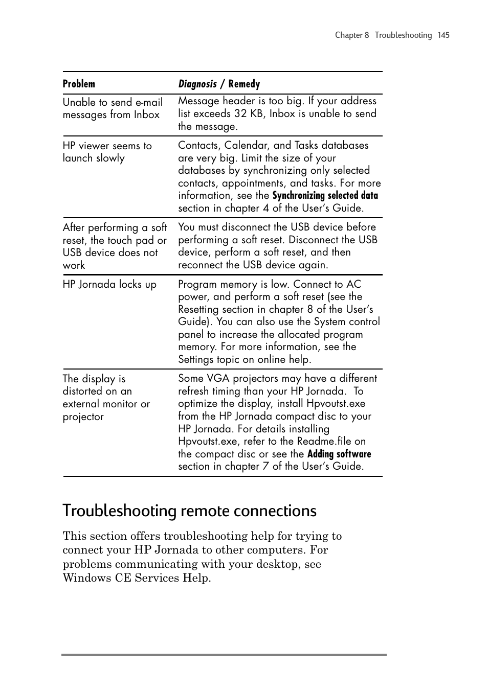 Troubleshooting remote connections | HP 820 User Manual | Page 149 / 186