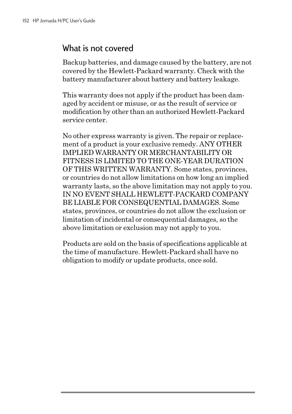 What is not covered | HP 820 User Manual | Page 156 / 186