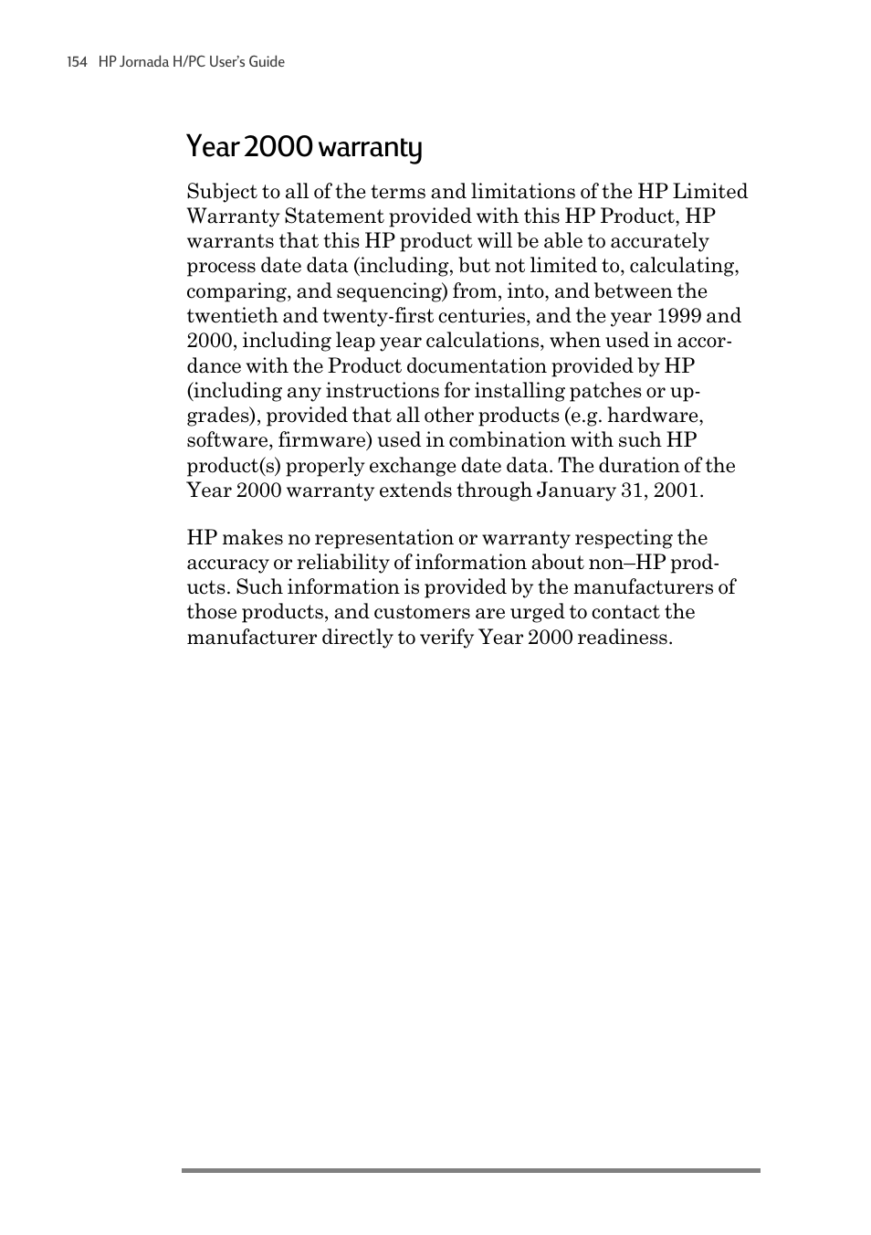 Year 2000 warranty | HP 820 User Manual | Page 158 / 186