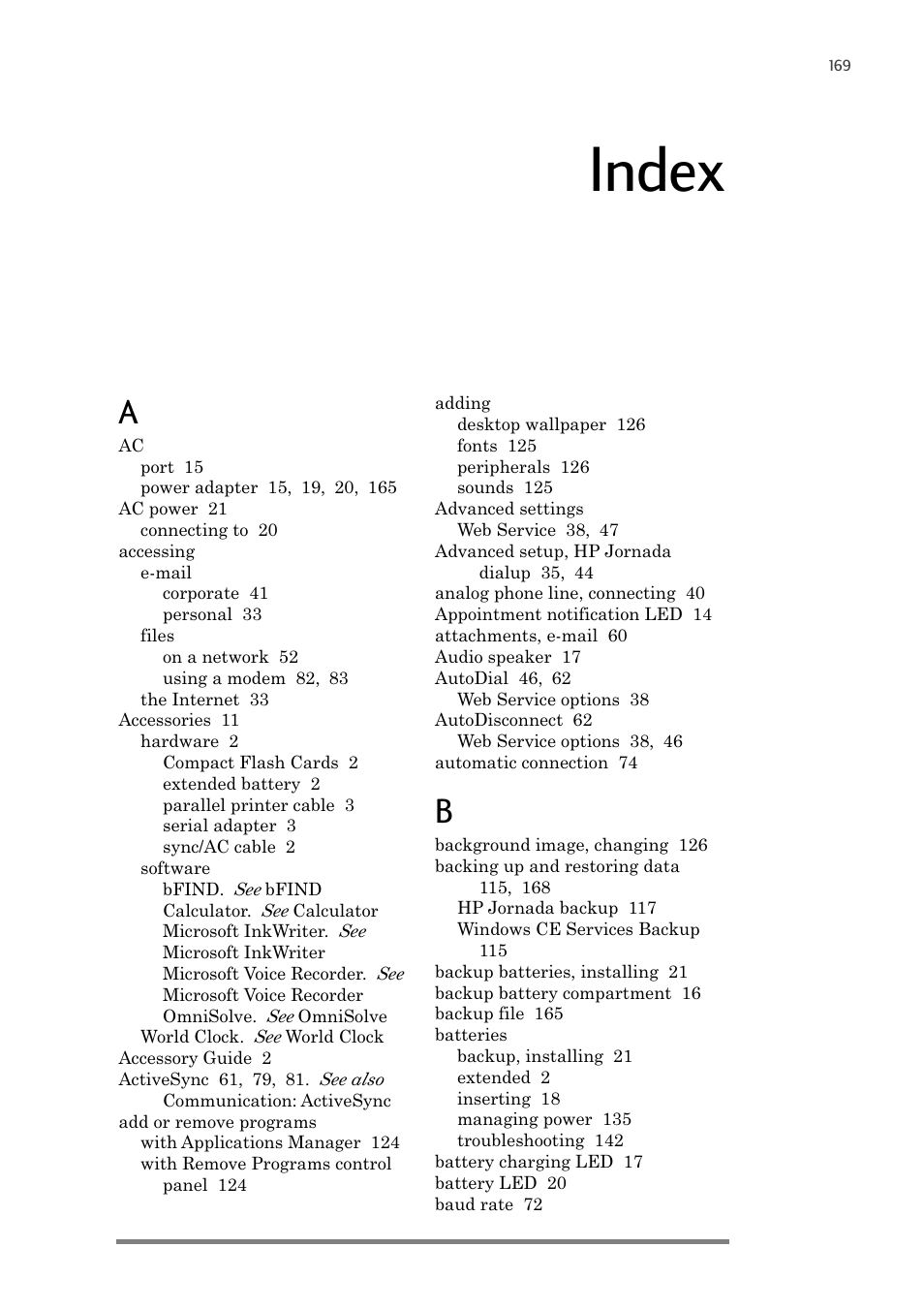 Index | HP 820 User Manual | Page 173 / 186
