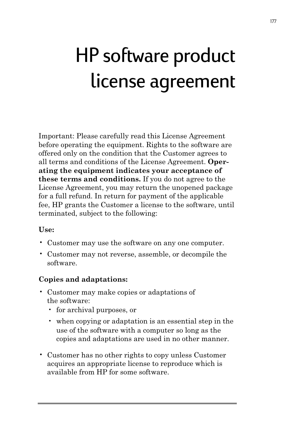 Hp software product license agreement | HP 820 User Manual | Page 181 / 186