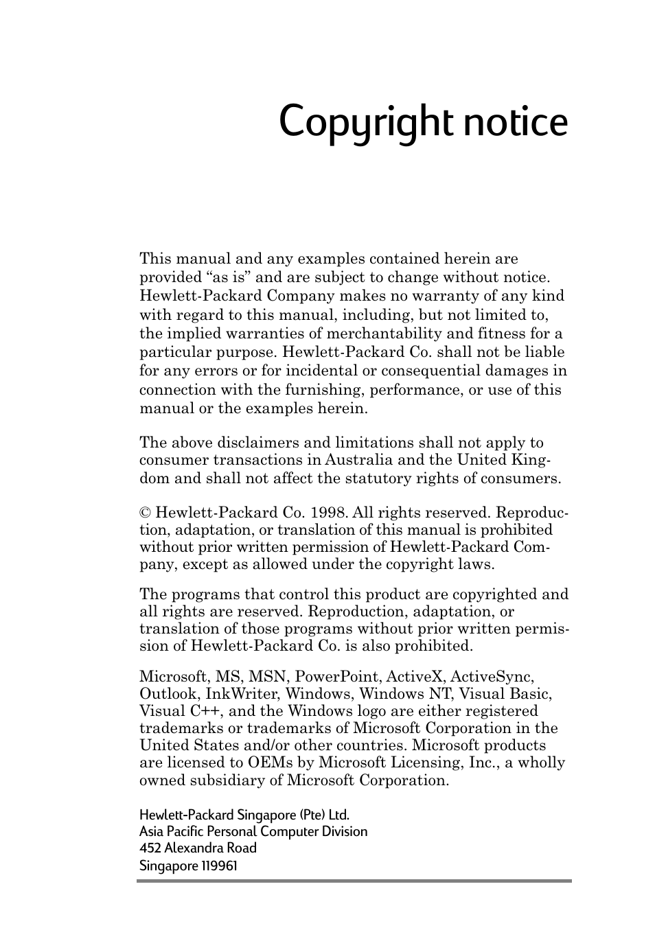 Copyright notice | HP 820 User Manual | Page 2 / 186