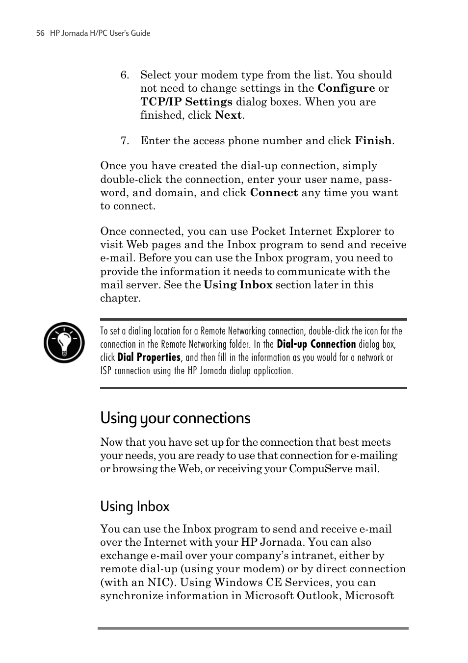 Using your connections, Using inbox | HP 820 User Manual | Page 60 / 186
