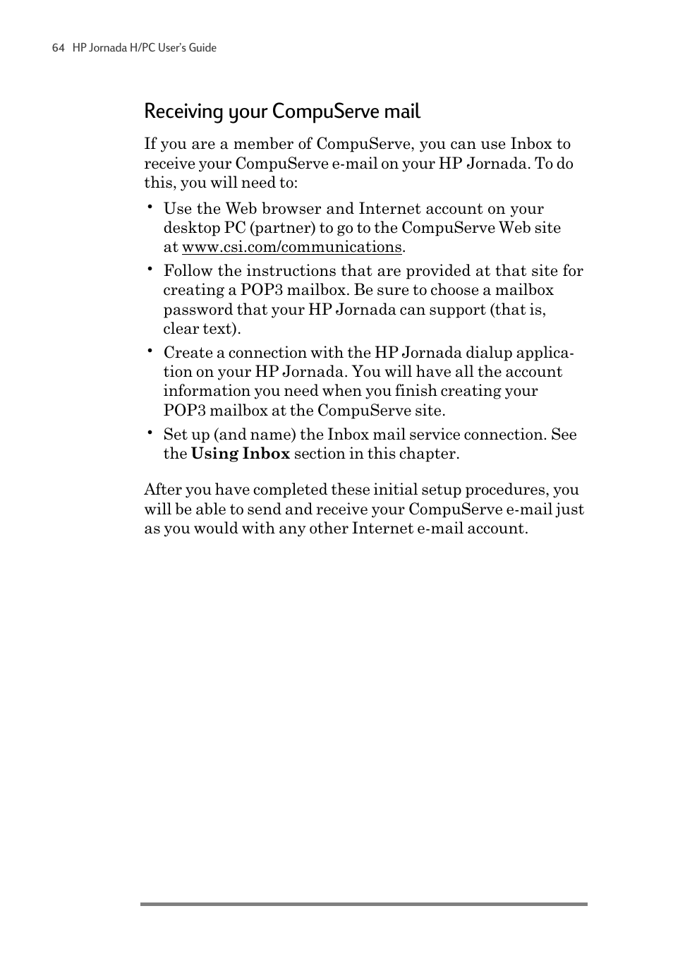Receiving your compuserve mail | HP 820 User Manual | Page 68 / 186