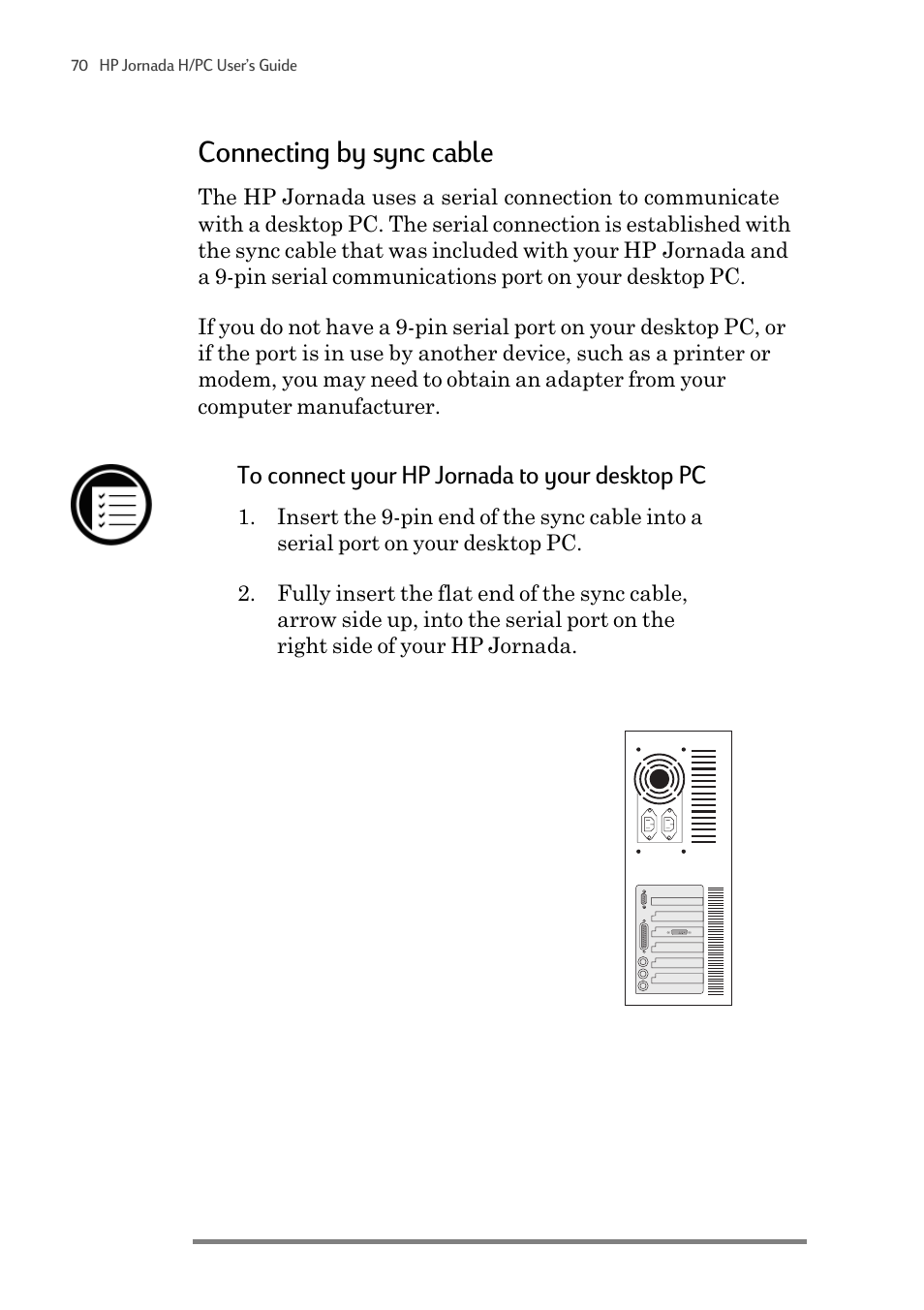 Connecting by sync cable | HP 820 User Manual | Page 74 / 186