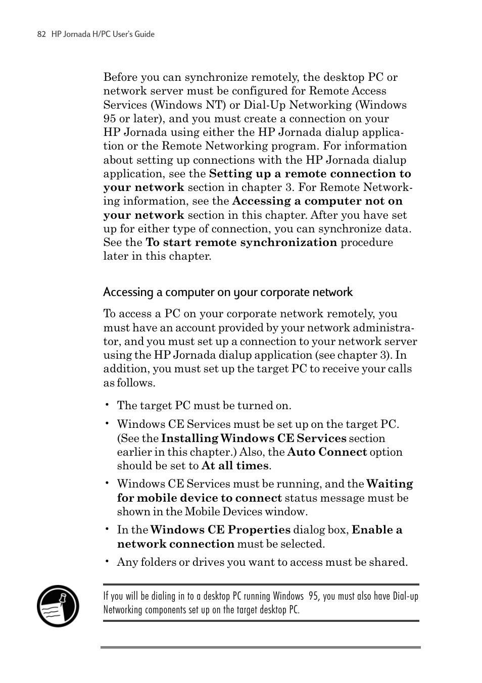 Accessing a computer on your corporate network | HP 820 User Manual | Page 86 / 186