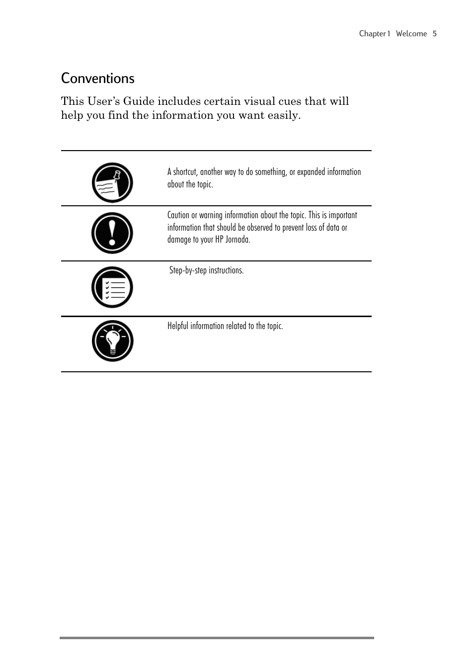 Conventions | HP 820 User Manual | Page 9 / 186