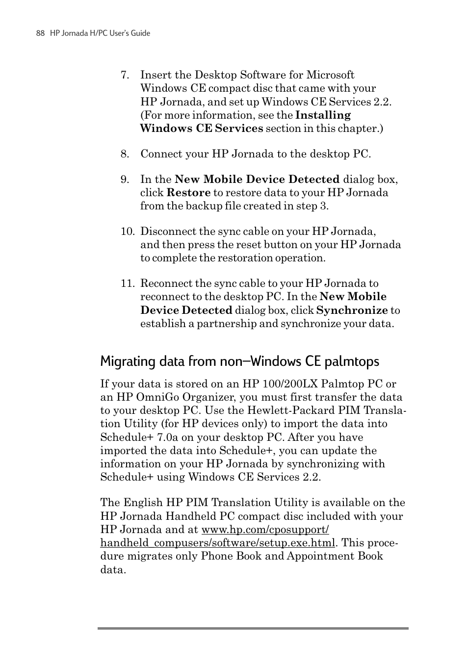 Migrating data from non–windows ce palmtops | HP 820 User Manual | Page 92 / 186