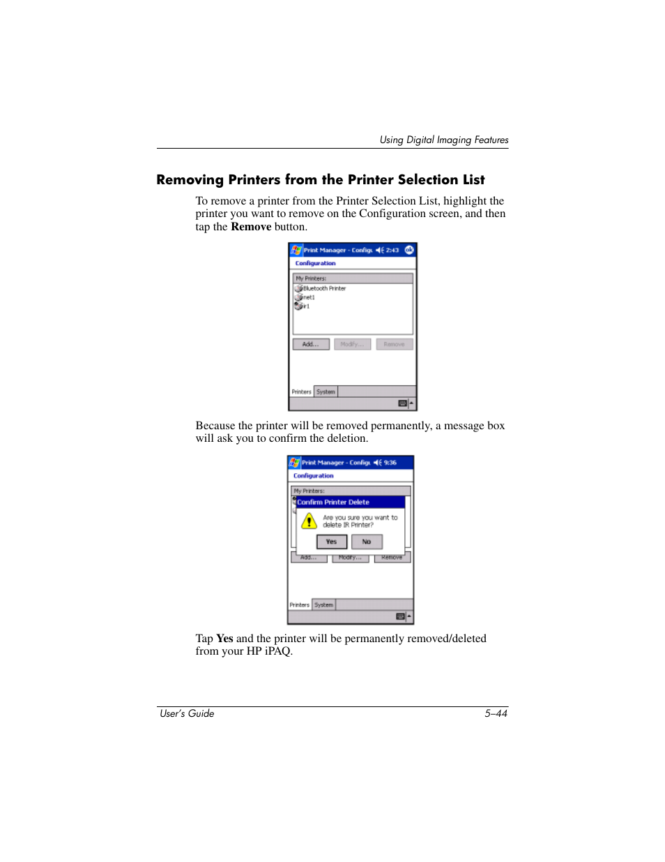 Removing printers from the printer selection list | HP rx3000 Series User Manual | Page 100 / 301