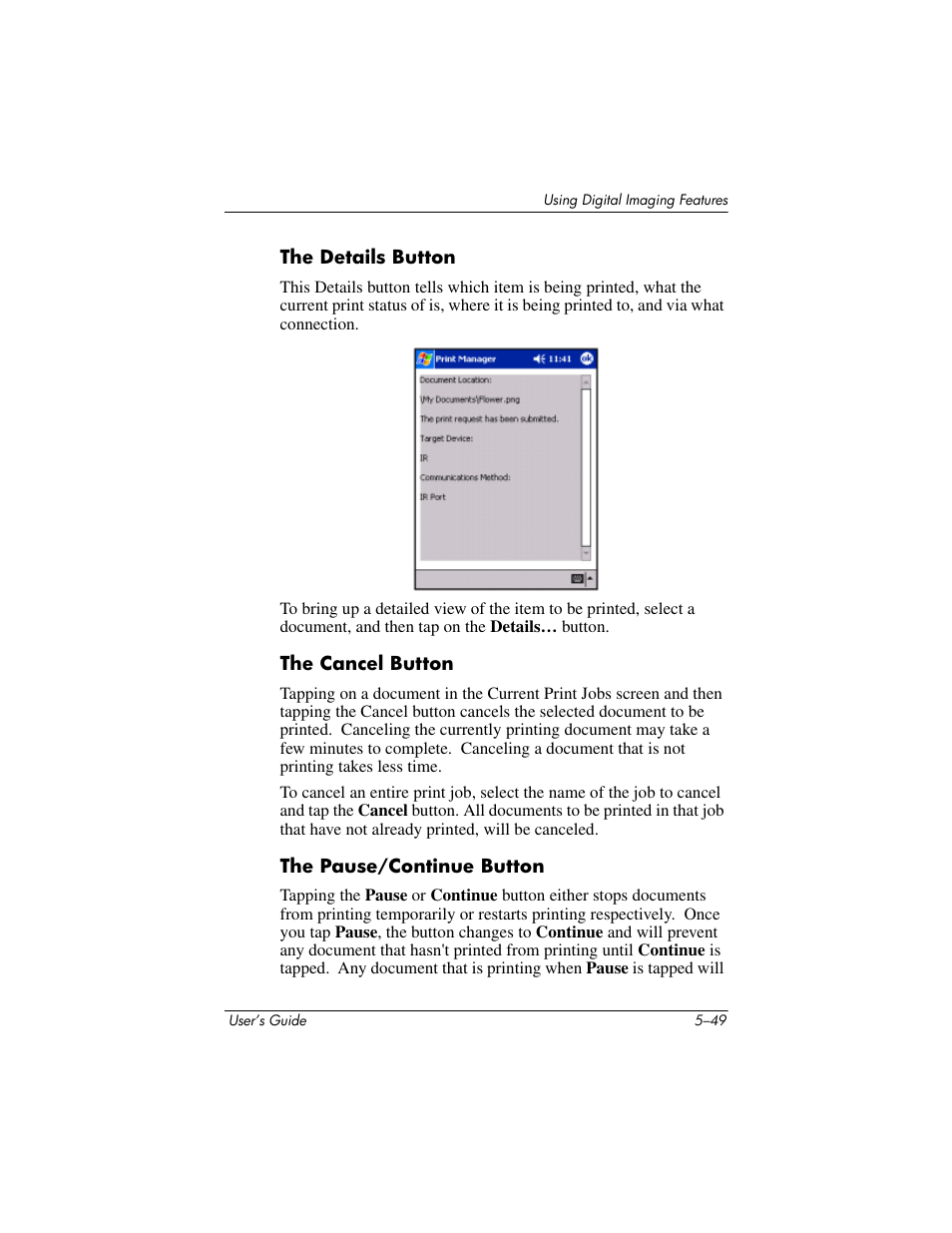 The details button, The cancel button, The pause/continue button | HP rx3000 Series User Manual | Page 105 / 301