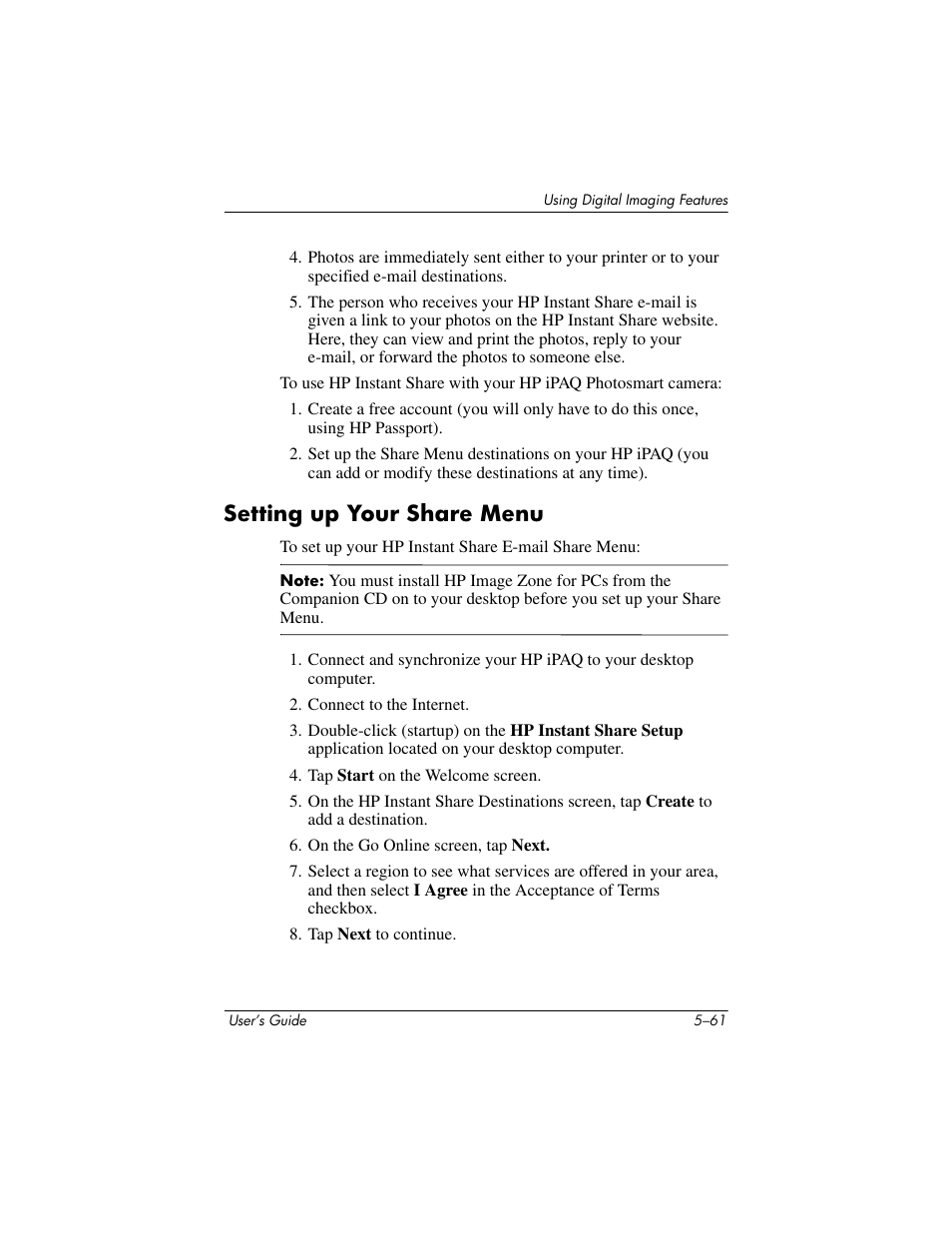 Setting up your share menu, Setting up your share menu –61 | HP rx3000 Series User Manual | Page 117 / 301