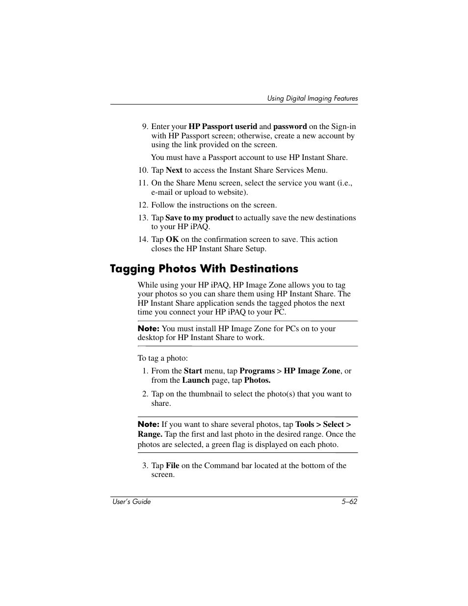 Tagging photos with destinations, Tagging photos with destinations –62 | HP rx3000 Series User Manual | Page 118 / 301