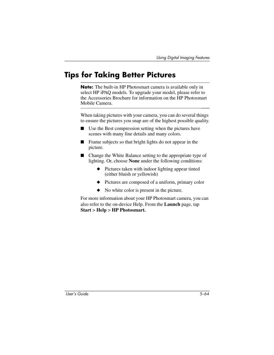 Tips for taking better pictures, Tips for taking better pictures –64 | HP rx3000 Series User Manual | Page 120 / 301