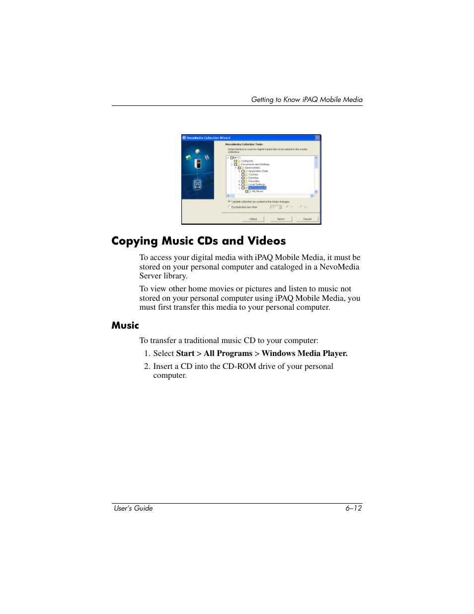 Copying music cds and videos, Music, Copying music cds and videos –12 | HP rx3000 Series User Manual | Page 132 / 301