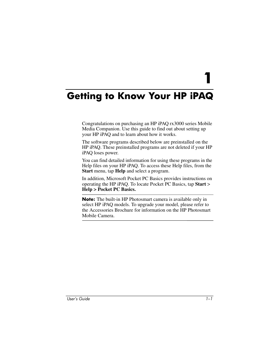 Getting to know your hp ipaq, 1 getting to know your hp ipaq | HP rx3000 Series User Manual | Page 14 / 301