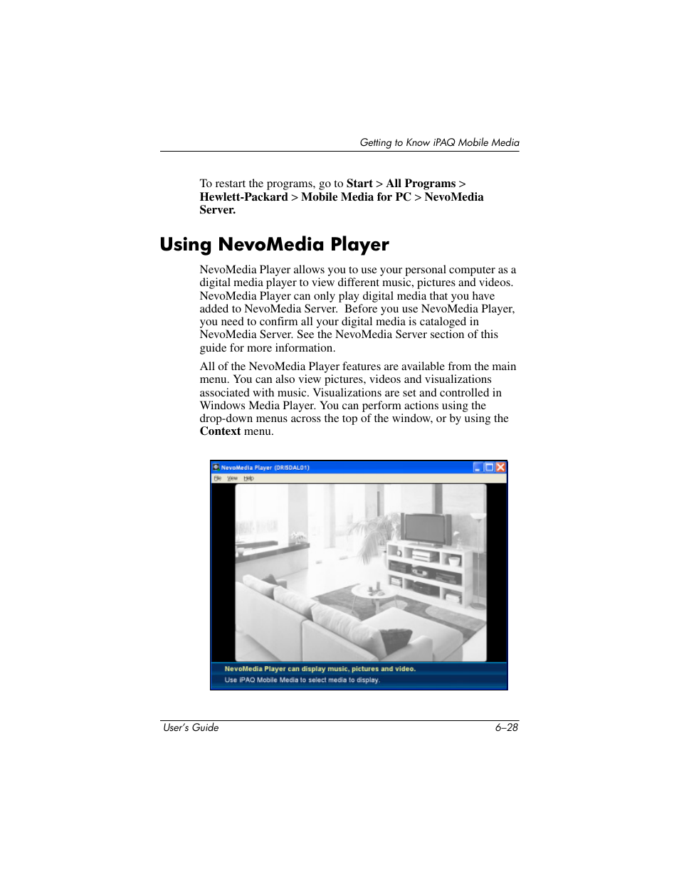 Using nevomedia player, Using nevomedia player –28 | HP rx3000 Series User Manual | Page 148 / 301