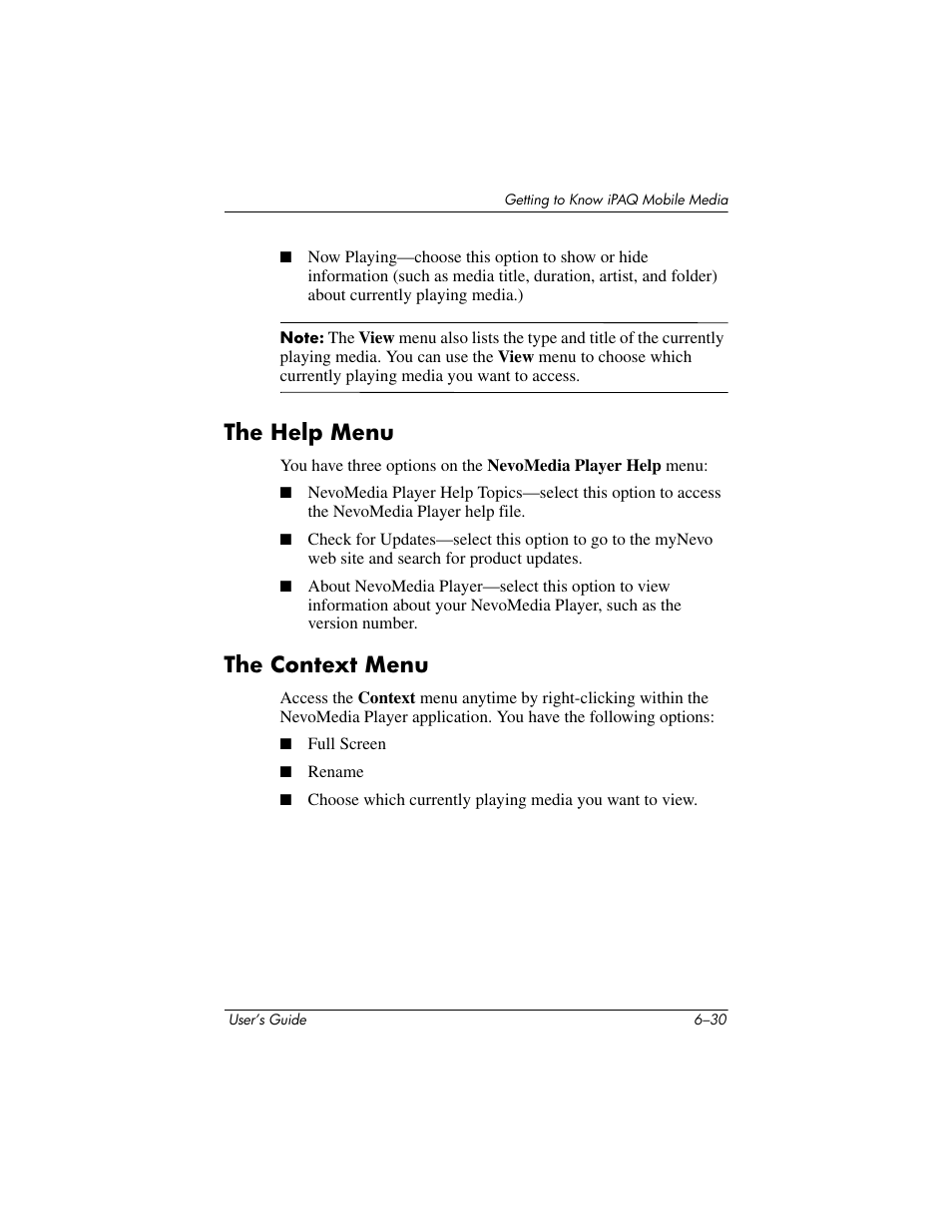 The help menu, The context menu, The help menu –30 the context menu –30 | HP rx3000 Series User Manual | Page 150 / 301