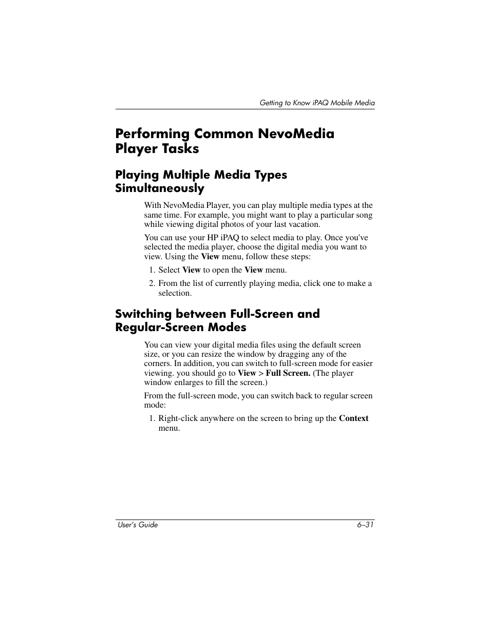 Performing common nevomedia player tasks, Playing multiple media types simultaneously, Performing common nevomedia player tasks –31 | HP rx3000 Series User Manual | Page 151 / 301