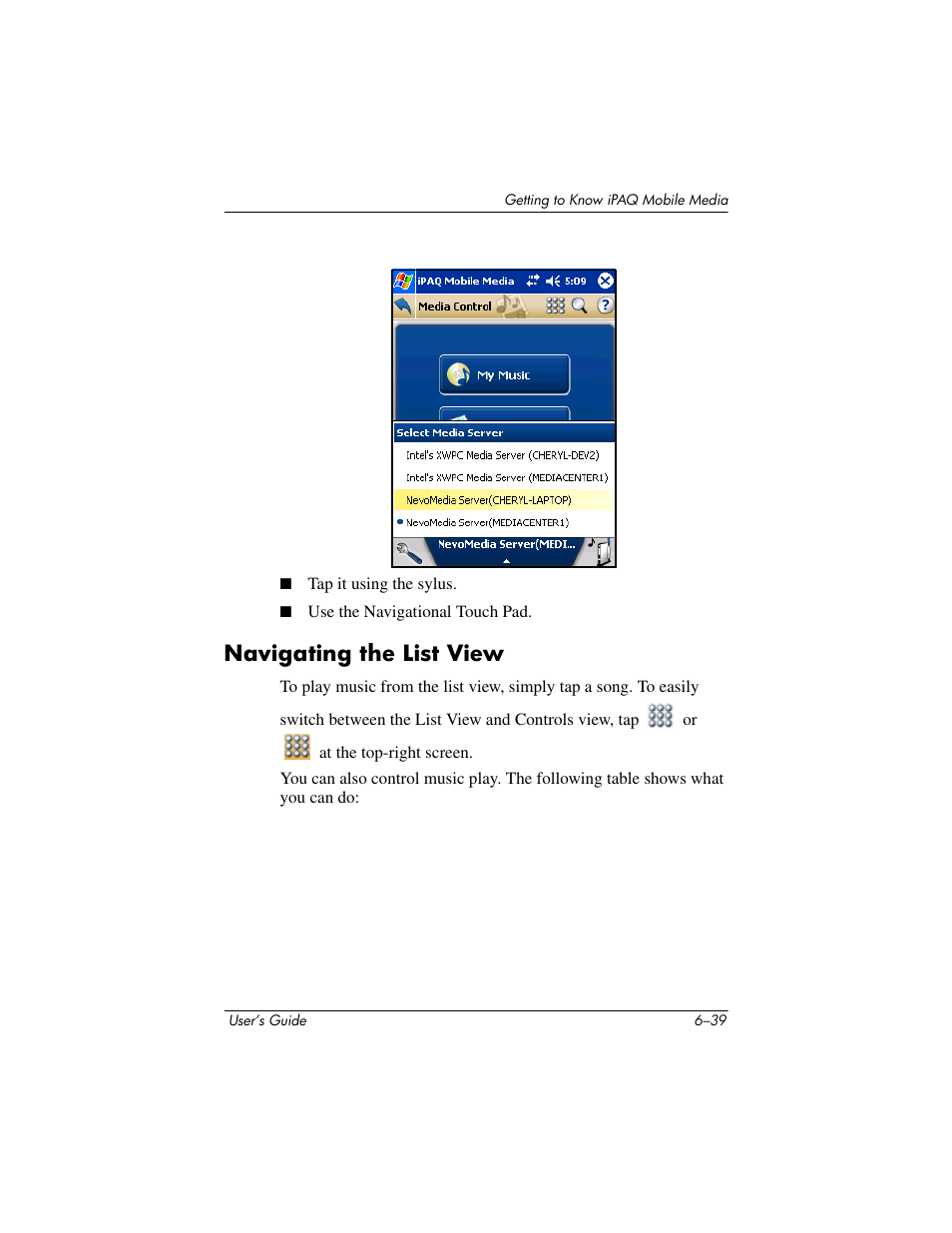 Navigating the list view, Navigating the list view –39 | HP rx3000 Series User Manual | Page 159 / 301