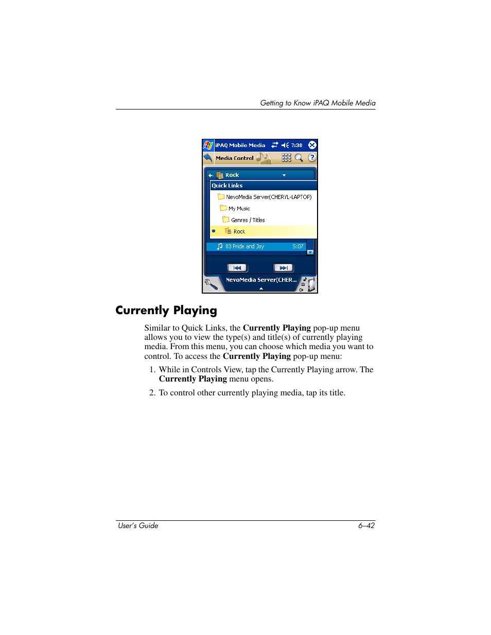 Currently playing, Currently playing –42 | HP rx3000 Series User Manual | Page 162 / 301