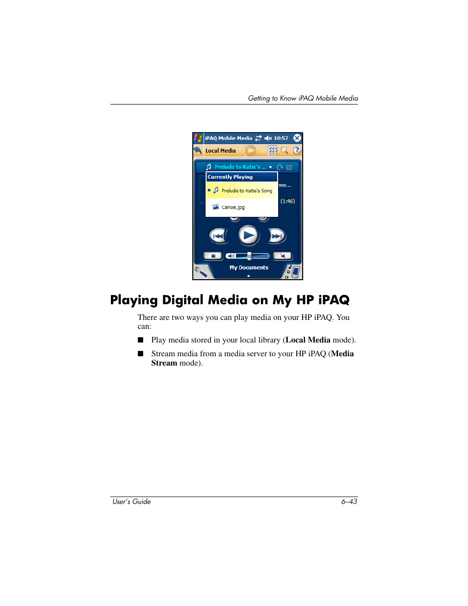 Playing digital media on my hp ipaq, Playing digital media on my hp ipaq –43 | HP rx3000 Series User Manual | Page 163 / 301