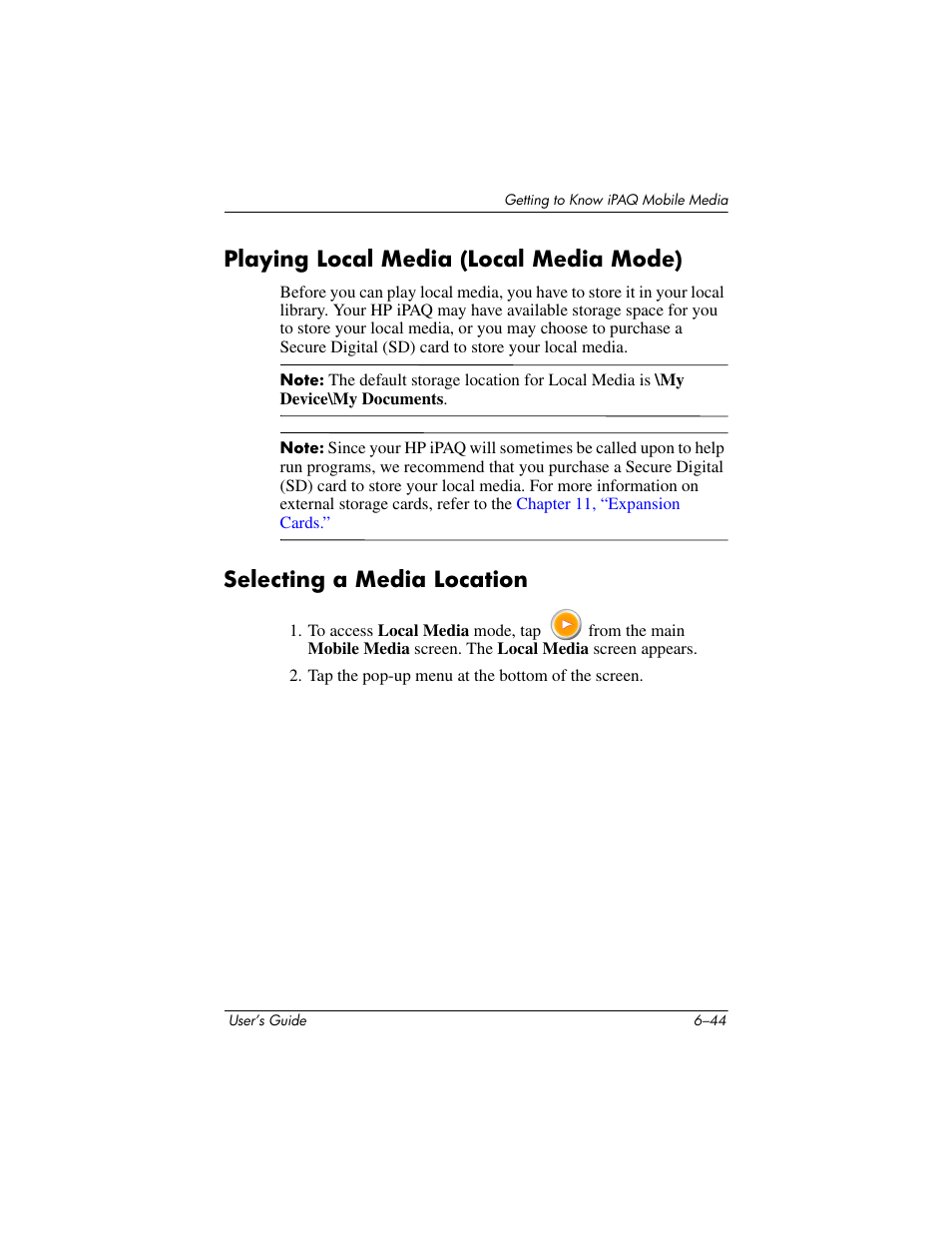 Playing local media (local media mode), Selecting a media location | HP rx3000 Series User Manual | Page 164 / 301