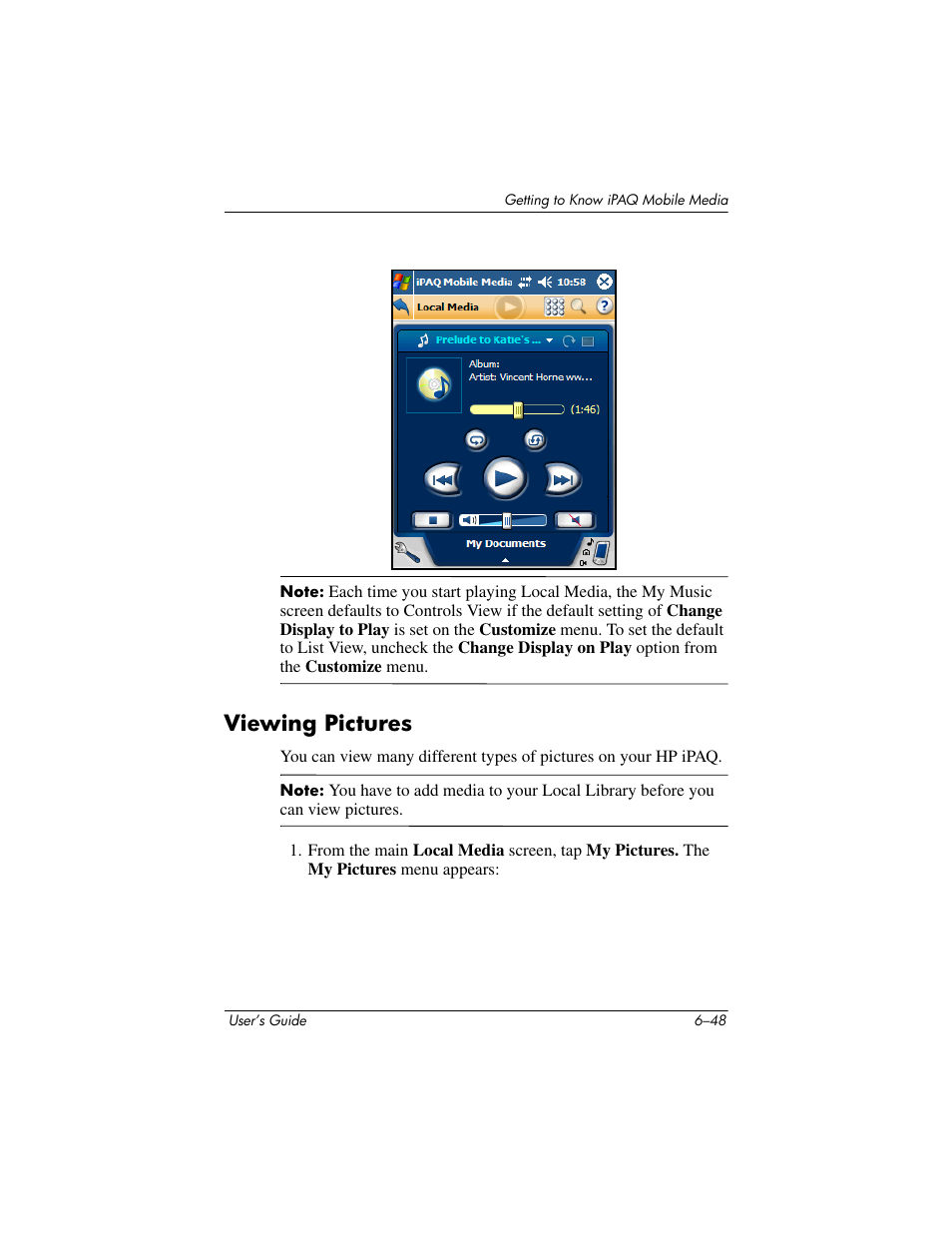 Viewing pictures, Viewing pictures –48 | HP rx3000 Series User Manual | Page 168 / 301