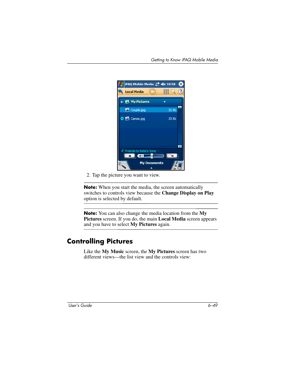 Controlling pictures, Controlling pictures –49 | HP rx3000 Series User Manual | Page 169 / 301