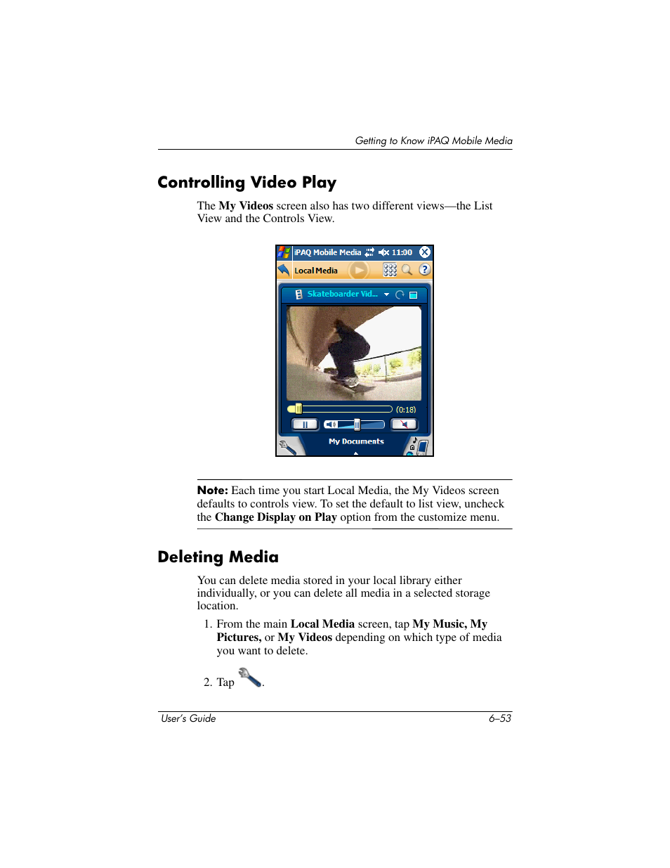 Controlling video play, Deleting media, Controlling video play –53 deleting media –53 | HP rx3000 Series User Manual | Page 173 / 301