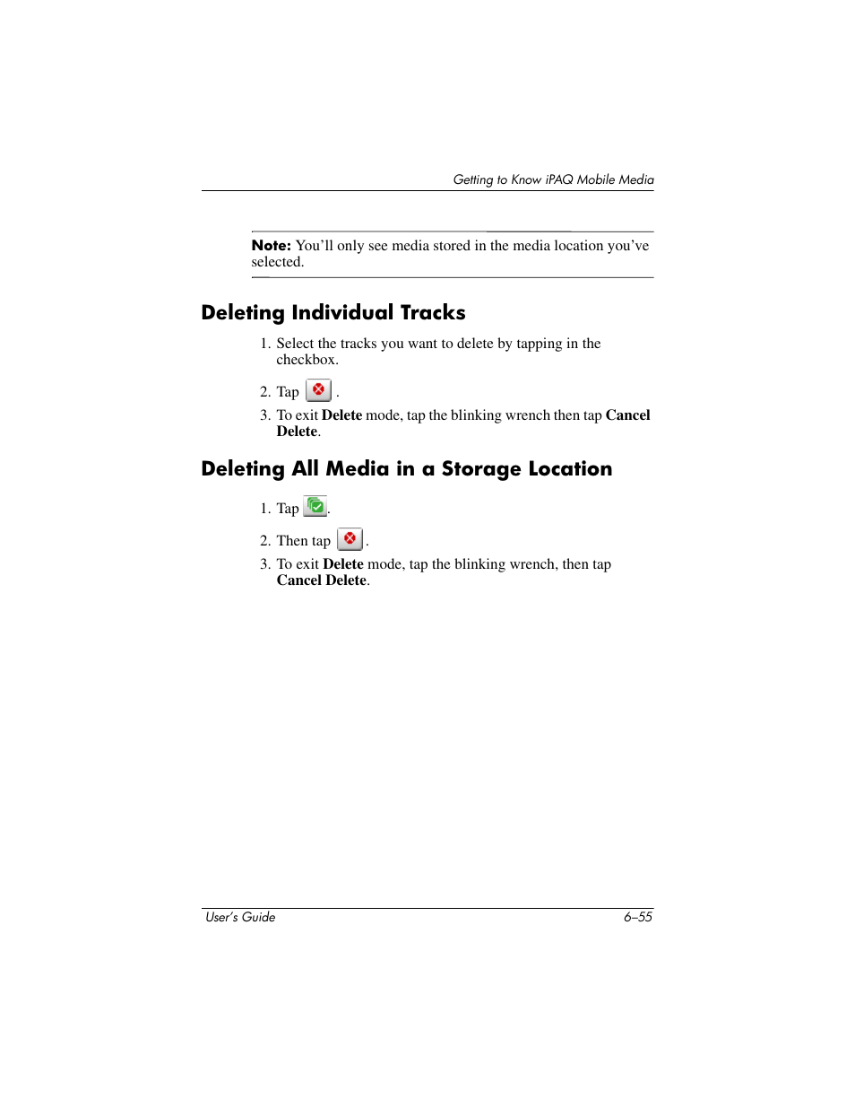 Deleting individual tracks, Deleting all media in a storage location | HP rx3000 Series User Manual | Page 175 / 301