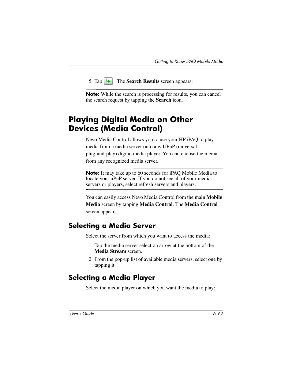 Selecting a media server, Selecting a media player | HP rx3000 Series User Manual | Page 182 / 301