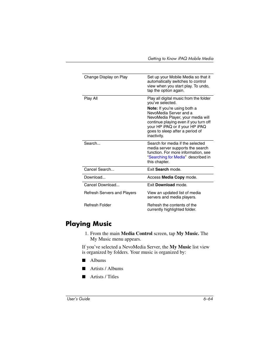 Playing music, Playing music –64 | HP rx3000 Series User Manual | Page 184 / 301