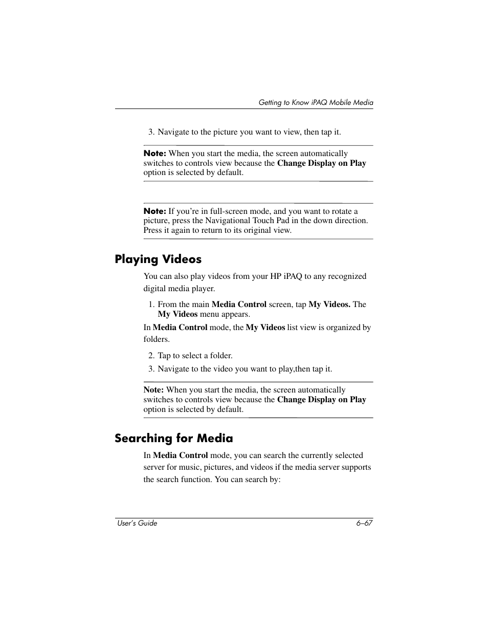 Playing videos, Searching for media, Playing videos –67 searching for media –67 | HP rx3000 Series User Manual | Page 187 / 301