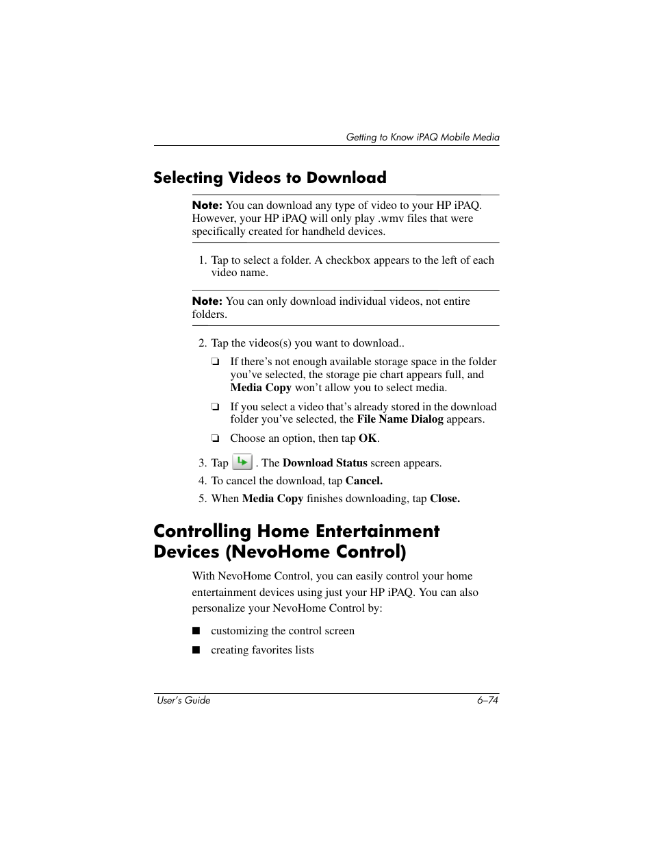 Selecting videos to download, Selecting videos to download –74 | HP rx3000 Series User Manual | Page 194 / 301