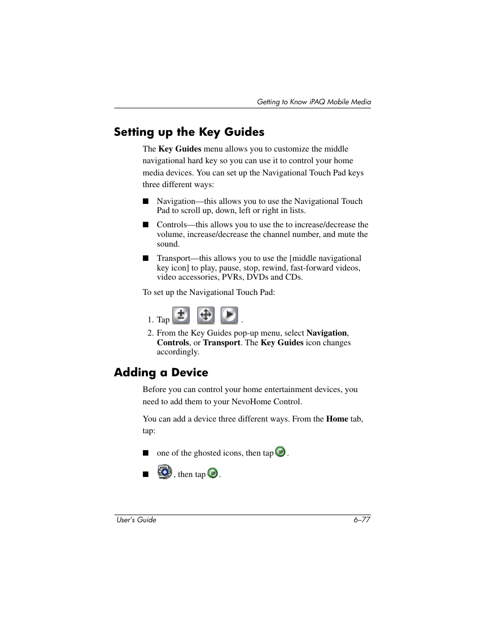 Setting up the key guides, Adding a device, Setting up the key guides –77 adding a device –77 | HP rx3000 Series User Manual | Page 197 / 301