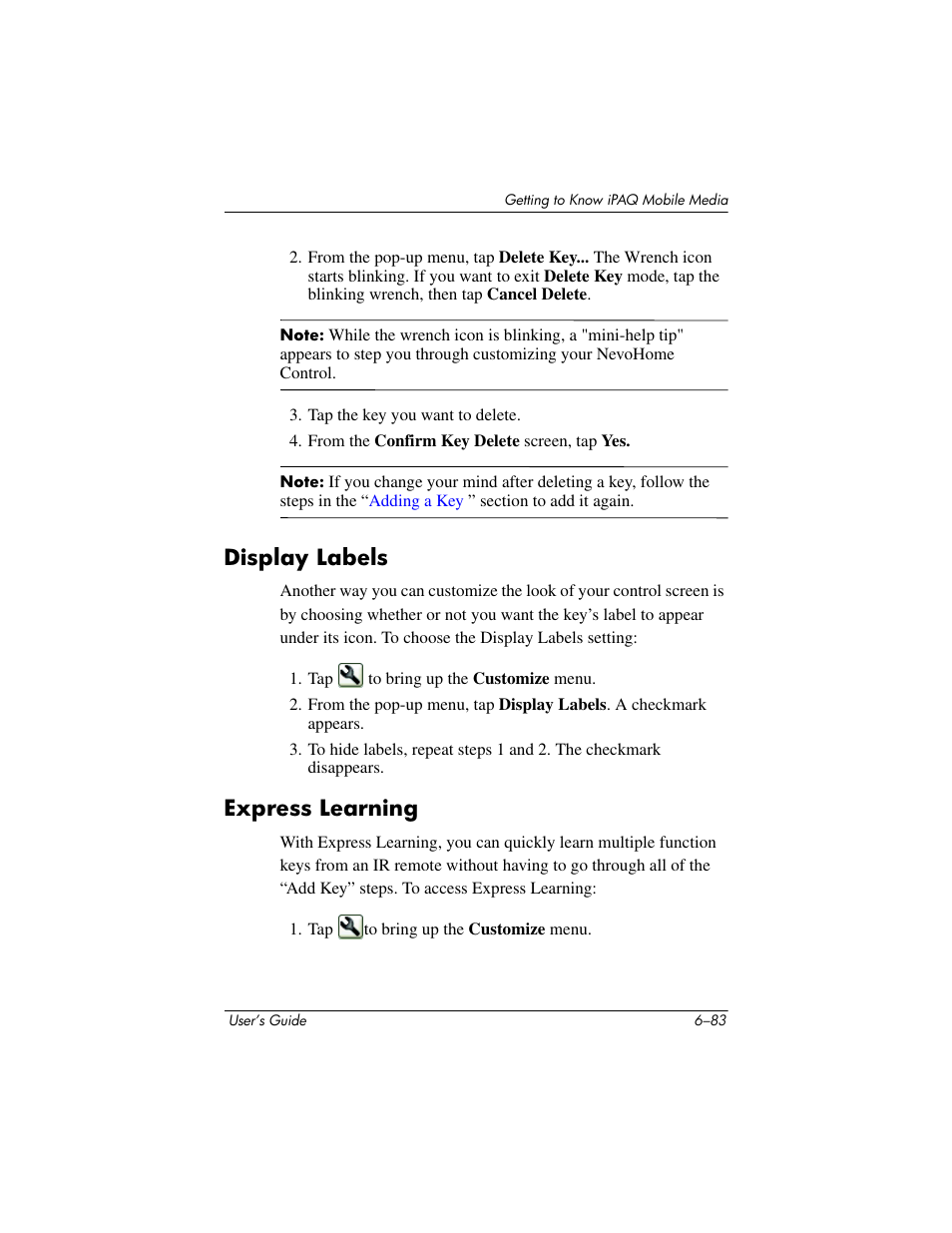 Display labels, Express learning, Display labels –83 | Express learning –83 | HP rx3000 Series User Manual | Page 203 / 301